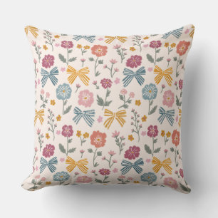Coquette Wildflower Ribbon Bow Girls Bedroom Decor Cushion