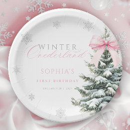 Coquette Winter Onderland First Birthday Paper Plate