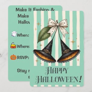 Coquette Witch Hat Cherries Happy Halloween Invitation