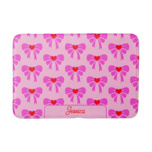Coquette y2k Ribbon Pattern Pink Preppy Name  Bath Mat