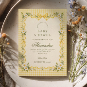 Coquette Yellow Gingham Baby Shower Invitation