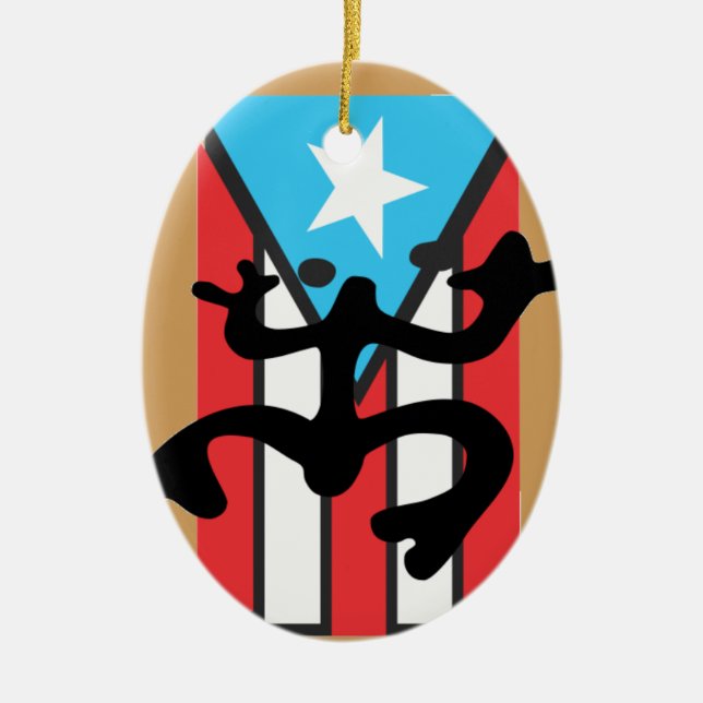Coqui taíno on flag of Puerto Rico Ceramic Tree Decoration (Front)