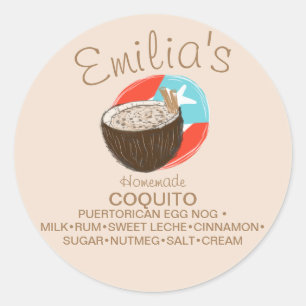 Coquito Recipe Drink Coconut Hand Drawn  Classic Round Sticker