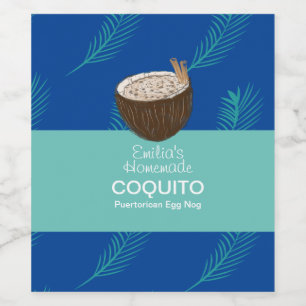 Coquito Recipe Drink Palm Leaf Coconut Egg Nog Wine Label