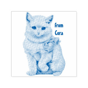 CORA ~ CAT LOVERS ~ Vintage White Cat drawing ~ Self-inking Stamp