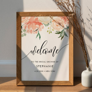 CORA Peach Floral Bridal Shower Welcome Poster