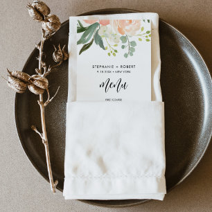 CORA Peach Floral Wedding Menu Card