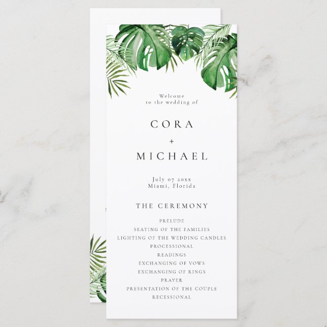 CORA Tropical Beach Destination Wedding Program Menu (Front/Back)