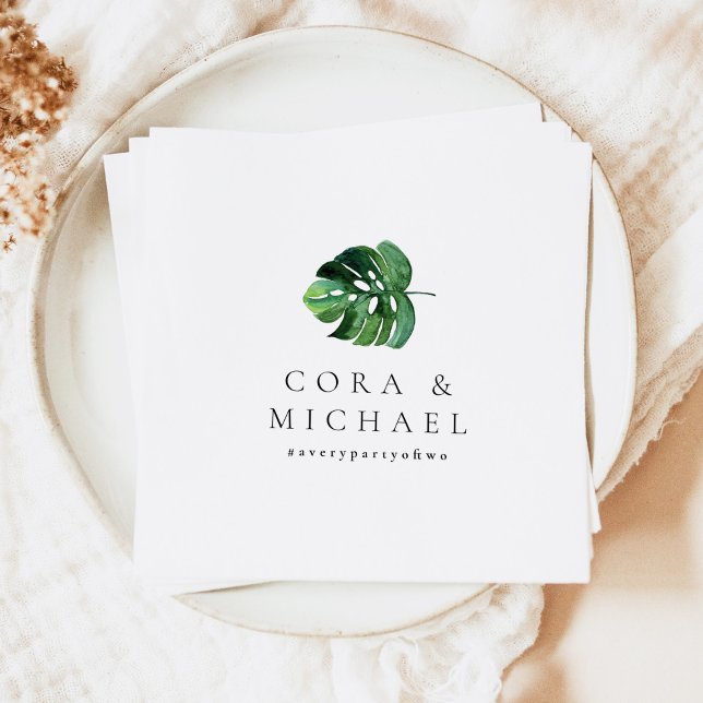 CORA Tropical Beach Palm Leaf  Destination Wedding Napkin (Creator Uploaded)