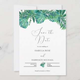 CORA Tropical Beach Palm Leaf Save the Date Invitation