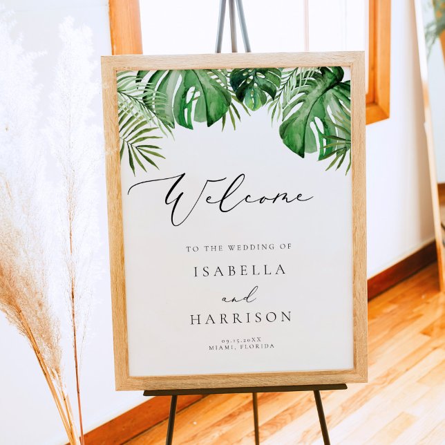 CORA | Tropical Beach Palm Leaf Wedding Welcome Poster (Creator Uploaded)