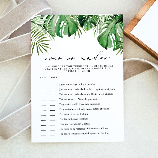 CORA Tropical Over Under Baby Shower Game Card (Creator Uploaded)