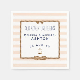 Cora & White Stripe Nautical Knot Infinity Wedding Napkin
