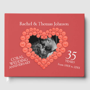 Coral 35th wedding anniversary photo heart  guest book