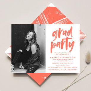 Coral   Abstract Brushstrokes Graduation Party Invitation
