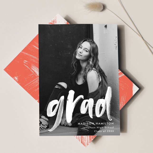 Coral | Abstract Brushstrokes Photo Graduation Announcement (Creator Uploaded)