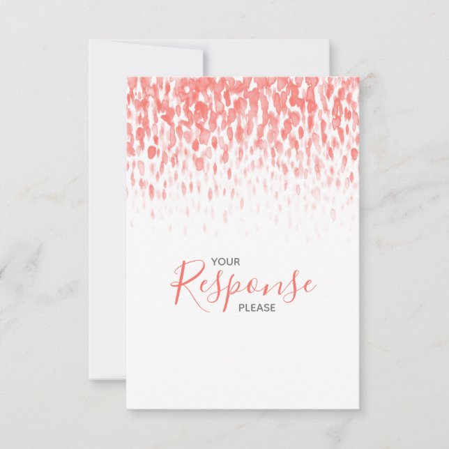 Coral abstract modern art wedding reply RSVP Card (Front)