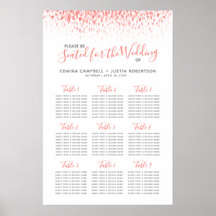 Coral abstract watercolor art wedding table plan poster