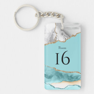 Coral agate geode hotel resort lodge bnb DIY gold Key Ring