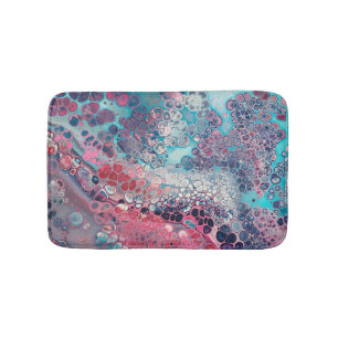Coral and Aqua Acrylic Pour Colourful Abstract Bath Mat