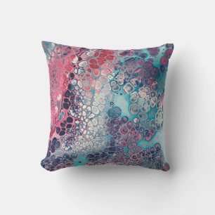 Coral and Aqua Acrylic Pour Colourful Abstract Cushion