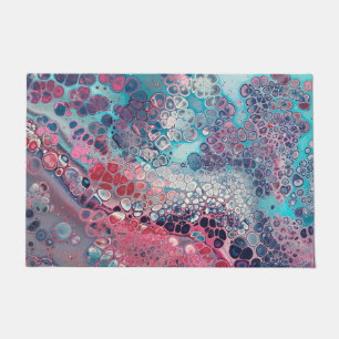 Coral and Aqua Acrylic Pour Colourful Abstract Doormat