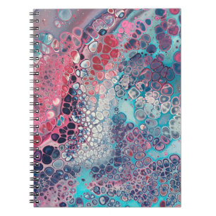 Coral and Aqua Acrylic Pour Colourful Abstract Notebook