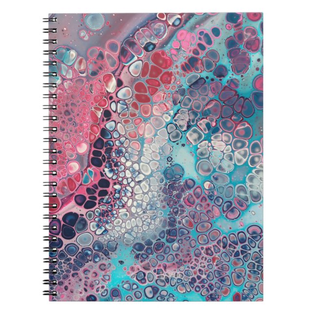 Coral and Aqua Acrylic Pour Colourful Abstract Notebook (Front)