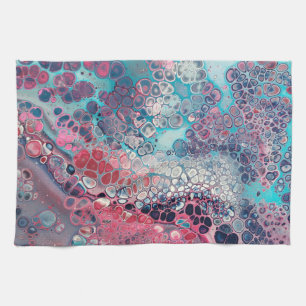 Coral and Aqua Acrylic Pour Colourful Abstract Tea Towel