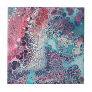 Coral and Aqua Acrylic Pour Colourful Abstract Tile