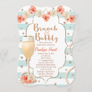 Coral and Aqua Brunch and Bubbly Bridal Shower Invitation