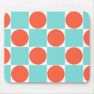 Coral and Aqua Circle Chequerboard Mouse Pad