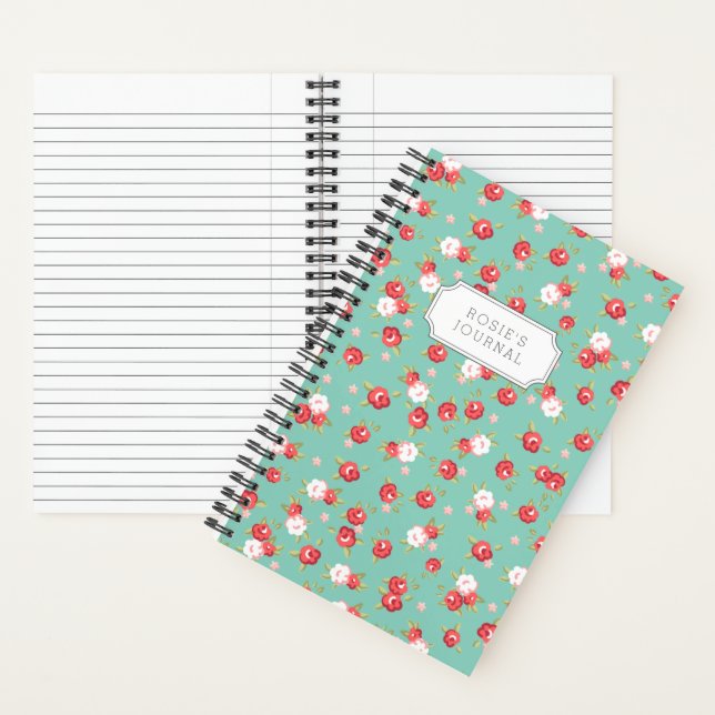 Coral and Aqua Dainty Floral Print Notebook (Inside)