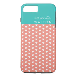 Coral and Aqua Hearts Pattern Custom Name Case-Mate iPhone Case