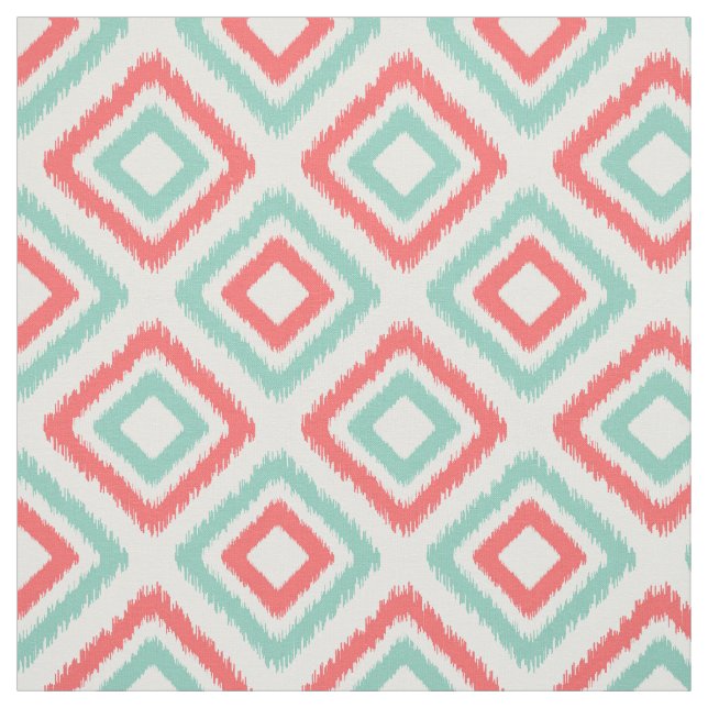 Coral and Aqua Modern Ikat pattern Fabric (Swatch)