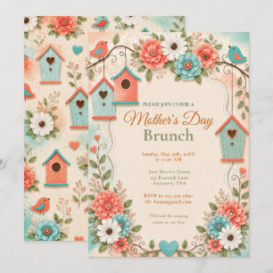 Coral and Aqua Mother’s Day Brunch Invitation