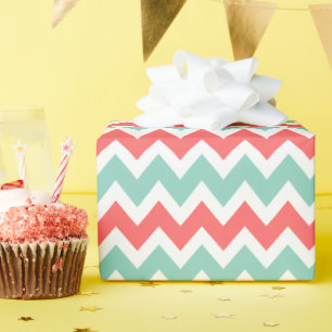 Coral and Aqua Zigzag Chevron Stripes Wrapping Paper