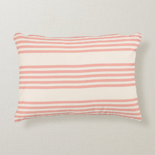 Coral and beige five stripe pattern decorative cushion