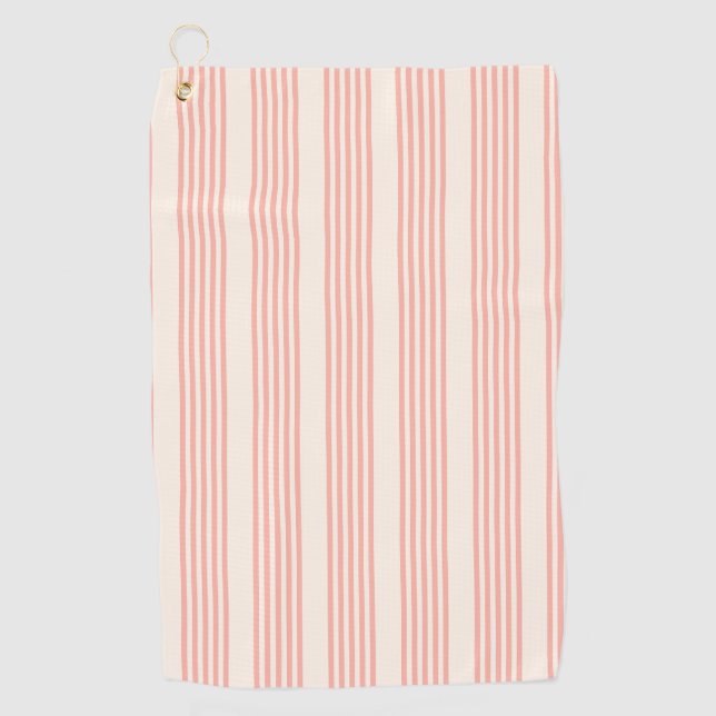 Coral and beige five stripe pattern golf towel (Front)