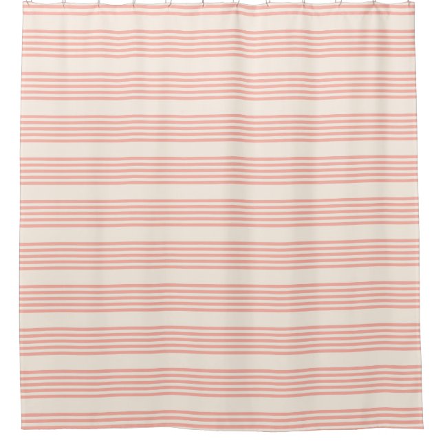 Coral and beige five stripe pattern shower curtain (Front)