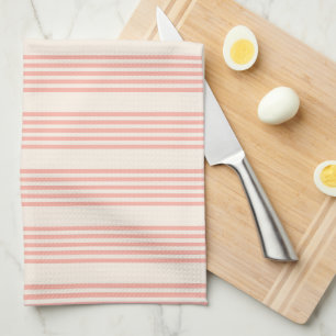 Coral and beige five stripe pattern tea towel