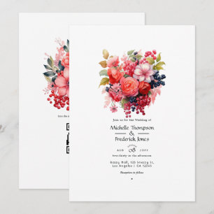Coral and Berry Floral Spring Wedding Invitation