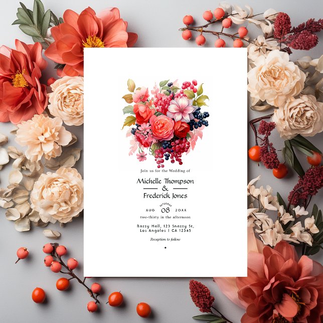 Coral and Berry Floral Spring Wedding Invitation (Creator Uploaded)