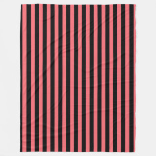 Coral and black candy stripes fleece blanket