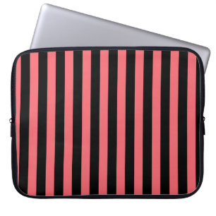 Coral and black candy stripes laptop sleeve