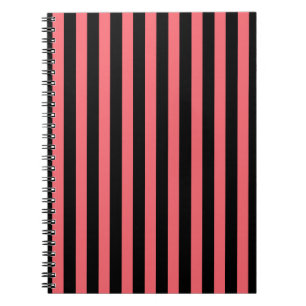 Coral and black candy stripes notebook