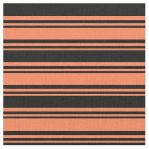 Coral and Black Coloured Striped/Lined Pattern Fabric