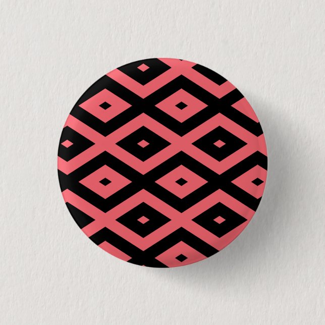 Coral and black diamond pattern 3 cm round badge (Front)