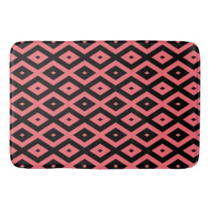 Coral and black diamond pattern bath mat