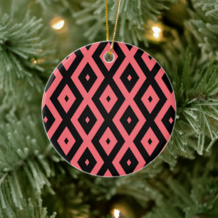 Coral and black diamond pattern ceramic tree decoration